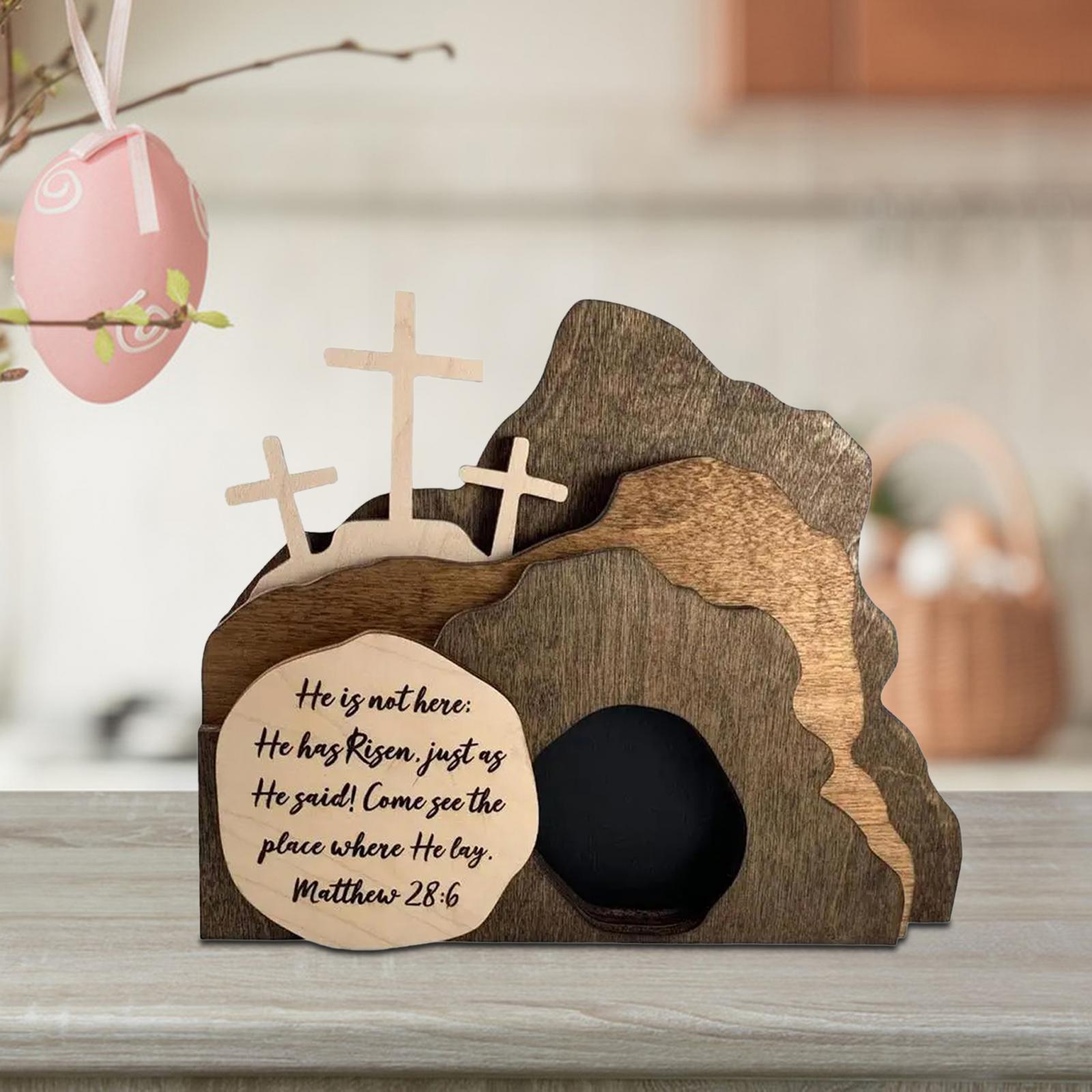 Tomb Figurine Easter Gift Cross Decor Handicrafts Decorative Easter Scene Wooden Decoration Ornament for Home Tabletop Desktop