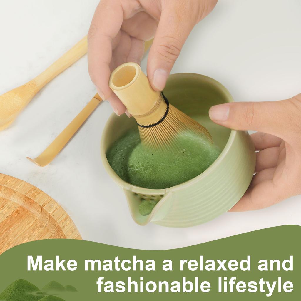 4Pc Matcha Whisk Set Elegant Matcha Kit Reusable Matcha Tea Set 500ml Ceramic Matcha Bowl with Pouring Spout Matcha Whisk Holder