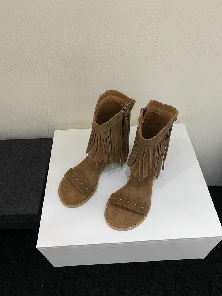 Fashion Sandals for Women's Design Tassel Rivet Roman Sandals Women's Summer High-top Fashion Wedge Heel Cool Boots Sandalias De Tacón