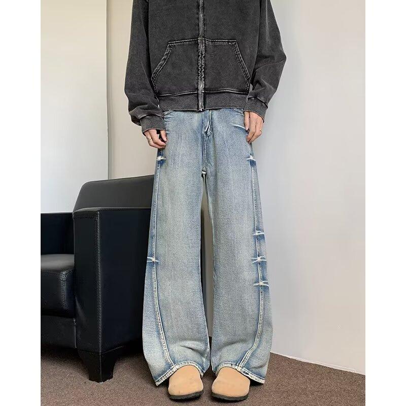 JYL Unisex Wide-Leg Jeans American Vibe Mid-Waist Pleated Light Draped Denim M янтарь
