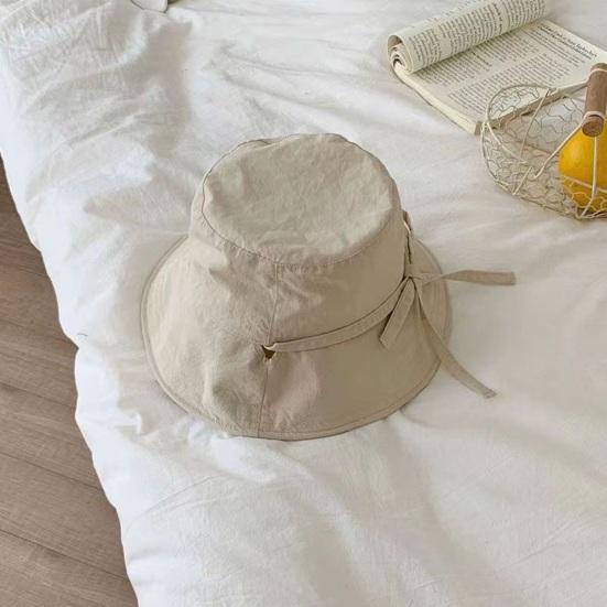 Women Fisherman Hat Lace Up Windproof Fixed Strap Wide Brim Solid Color Sunshade Anti-UV Flat Top Soft Breathable Foldable Basin Hat Lady Summer Cap