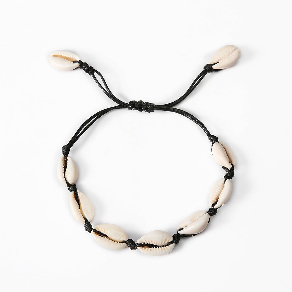 Beach Wind, Seashells, Hand-Woven Black Rope, Seashells, 9 Shell Anklets For Women'S Feet