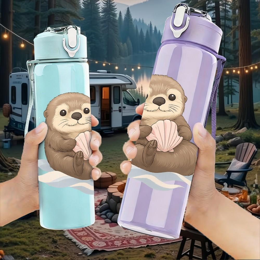 1PC Lazy Sloth Cartoon 750ml Color Plastic Sports Water Bottle Leakproof Flip Straw Lid Suitable for Sports Office Home Use