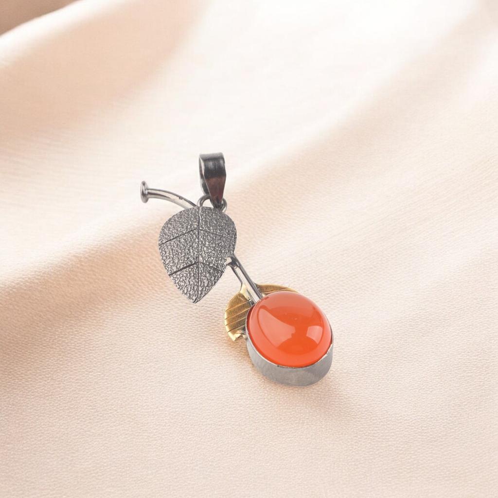 Genuine Carnelian Gemstone 925 Sterling Silver Jewelry Pendant 1.69" For Women PP-55-24
