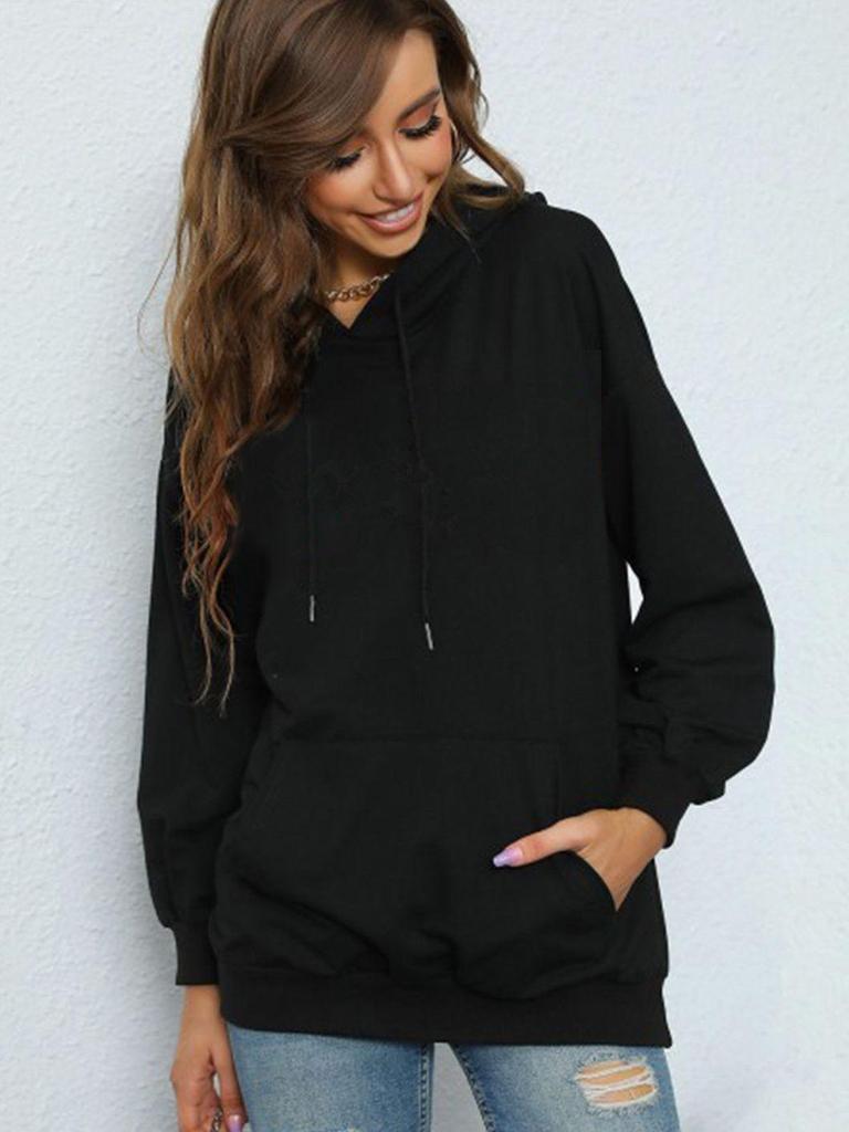 European and American Women's Plus Velvet Hooded Sweatshirt - Autumn/Winter 2023 New Arrival, Solid Color, Loose Long Sleeve