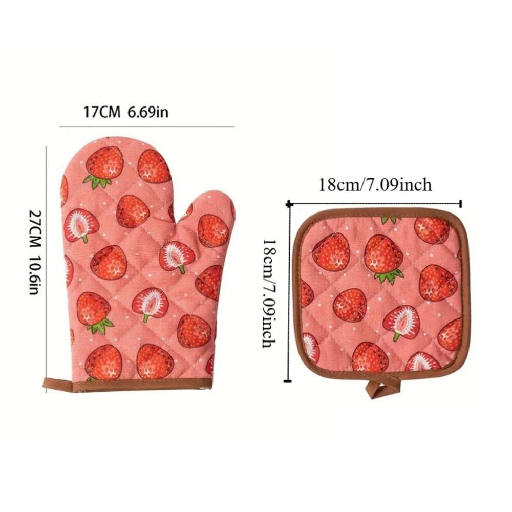 2pcs Heat Resistant Cotton Oven Mitts Thickened Kitchen Microwave Mittens Cooking Tool