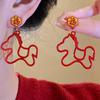 Zinc Zinc Alloy Chinese Style Pony Earrings Fashion Jewelry Red Drop Earrings  Woman