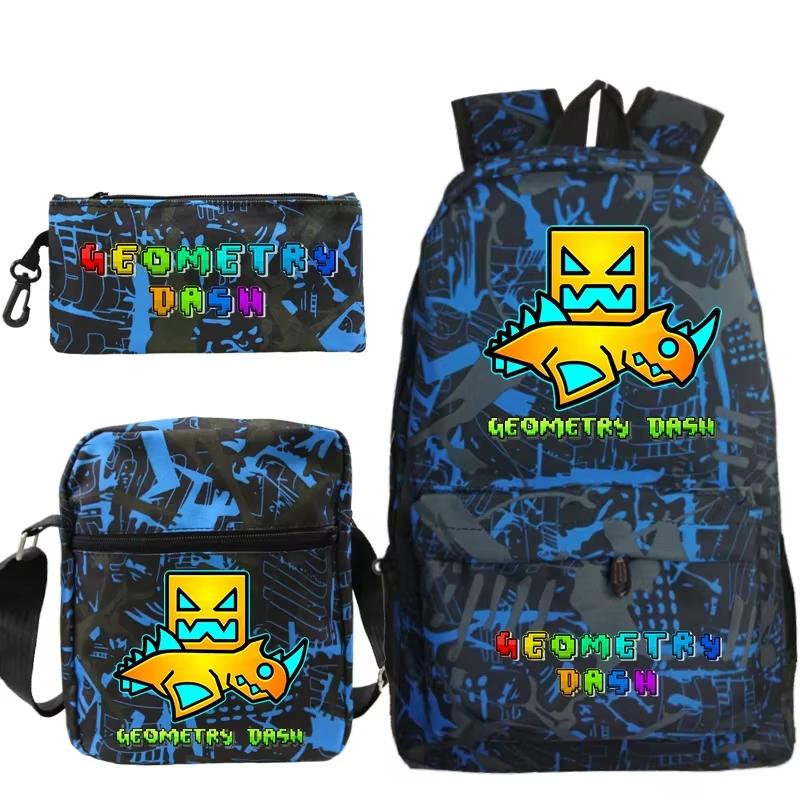 Funny Cartoon Geometry Dash Backpack 3pcs Set Students School Bags School Girls Boys Sports Bookbag Edition Trendy Backpack
