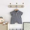New Boys' Plaid Romper, Newborn Summer Pure Cotton Short-Sleeve Shirt, Baby Onesie, Thin Style