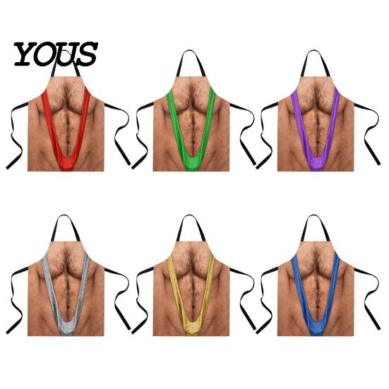 Practical Prank Gifts for Dad Funny 3D Hairy Men's Body Apron, Novelty Muscle Print BBQ Personalized Cooking Gear Bib, Adjustable Polyester