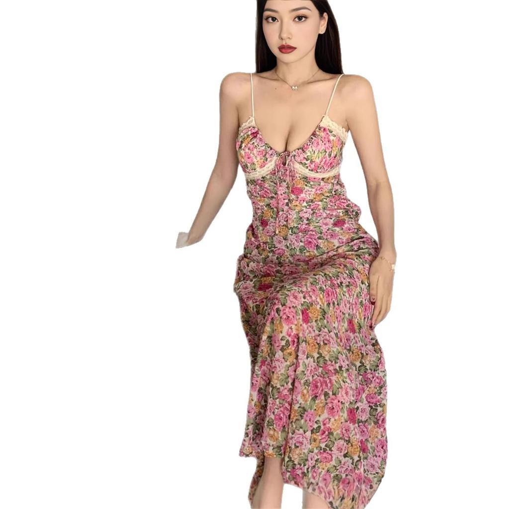 Blumen-Spitzenbesetztes Slipkleid - Sommer-Strand-Stil, Hohe Taille, Hüftbetont für Damen