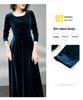 Elegant Autumn/Winter Golden Velvet V-Neck Pleated A-Line Dress with Waist-Cinching and Wide Hem