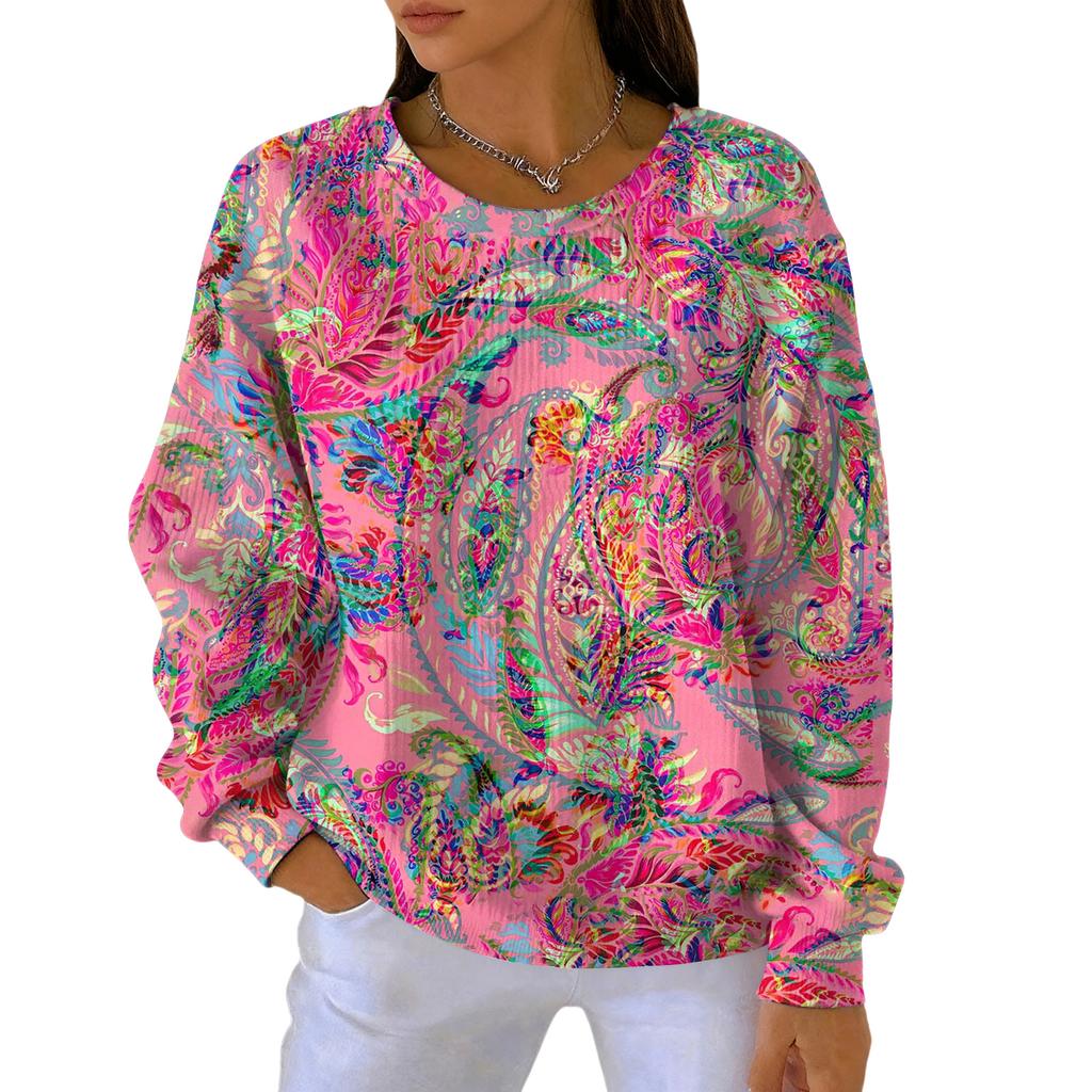 Women's Fashion Casual Gradient Vintage Print Pullover Sports Long-Sleeve Top