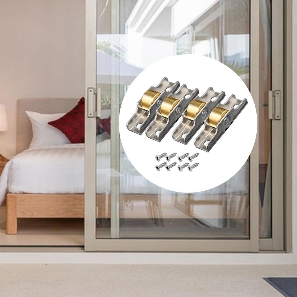 4 Pieces Sliding Door Roller Sash Pulley Easy to Install Hardware Runner Wheel Track for
