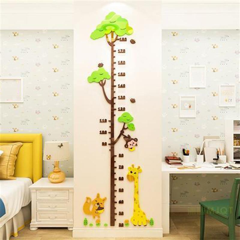 Adesivi per misurare l'altezza del bambino con motivo a cartoni animati stereo 3D, per la cameretta dei bambini, per la decorazione della parete dell'asilo, per la casa
