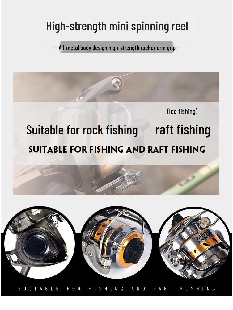 Mini Stainless Steel Fishing Reel – All-Metal Design for Raft, Ice, and Surf Fishing.
