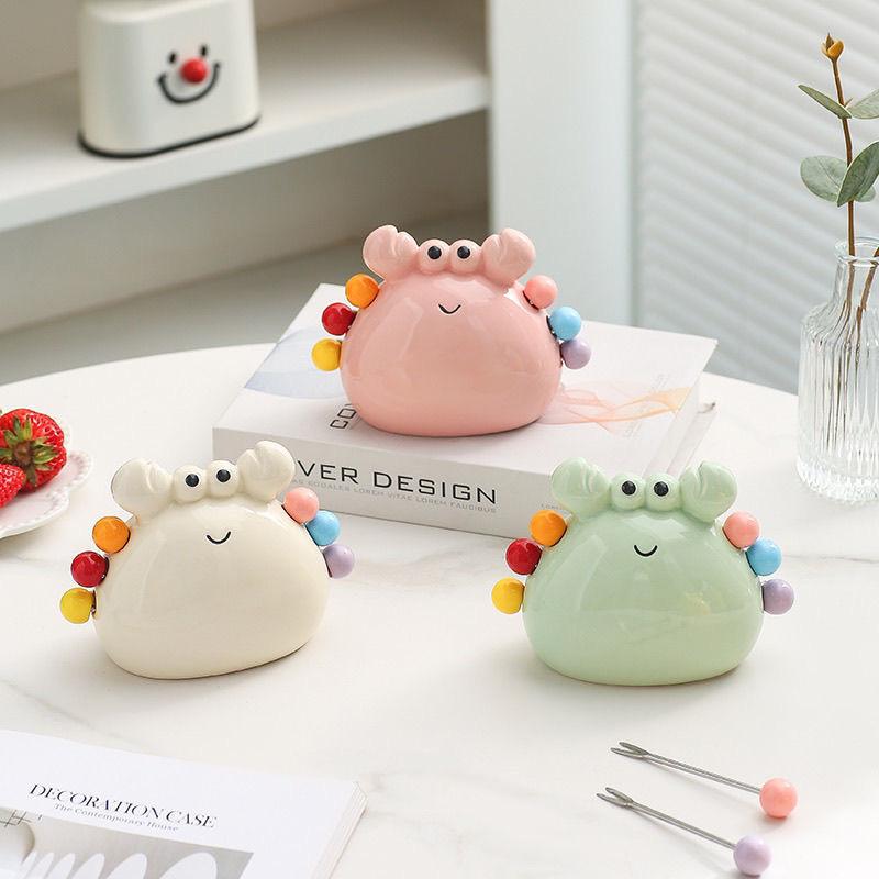 Crab Fruit Fork Set With Ceramic Holder - Stainless Steel Dessert Forks & Cute Storage Jar Kit