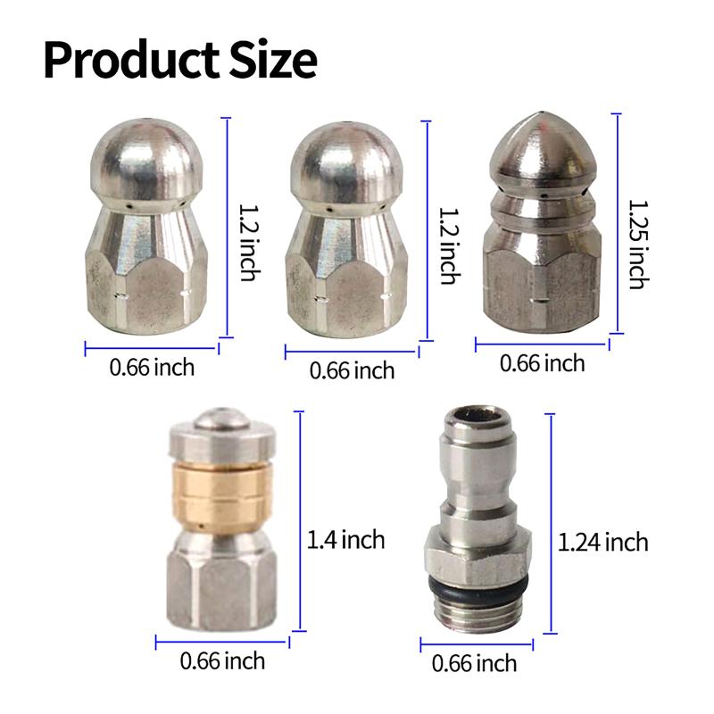 Mini Sewer Jetter Nozzle 1/4'' Quick Connect Drain Cleaning Nozzle Tips Kit for Drain Jetting Hose