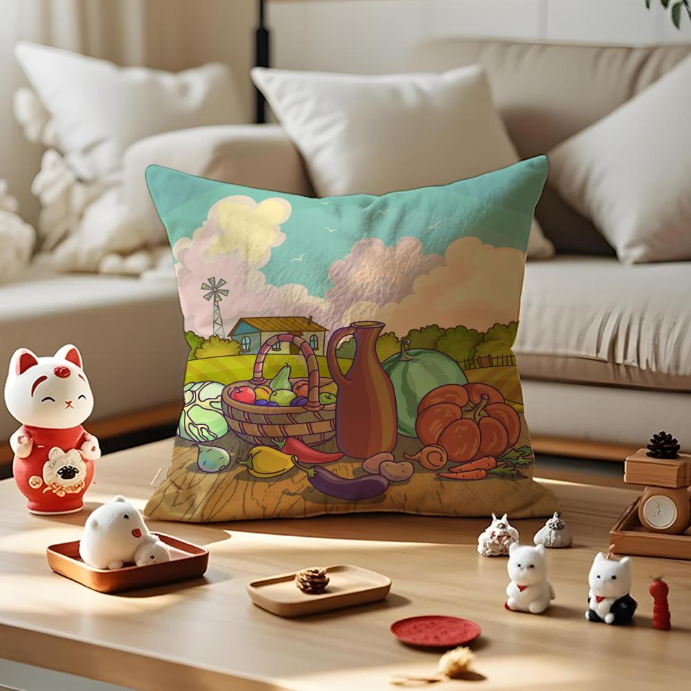 Colorful Farm Painting Pillow Case Antidustmite Pillowcase Invisible Zipper Silky Short Plush Sofa Cushion Cover