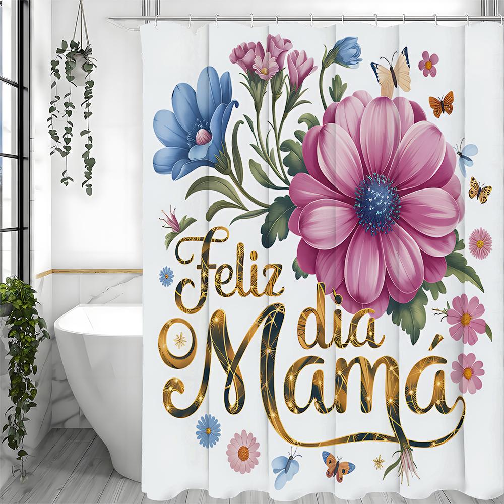 Glad Mors dag Färgglad Floral Botanisk Duschdraperi, Badrum Dekorativt Duschdraperi, Vattentätt Duschdraperi med