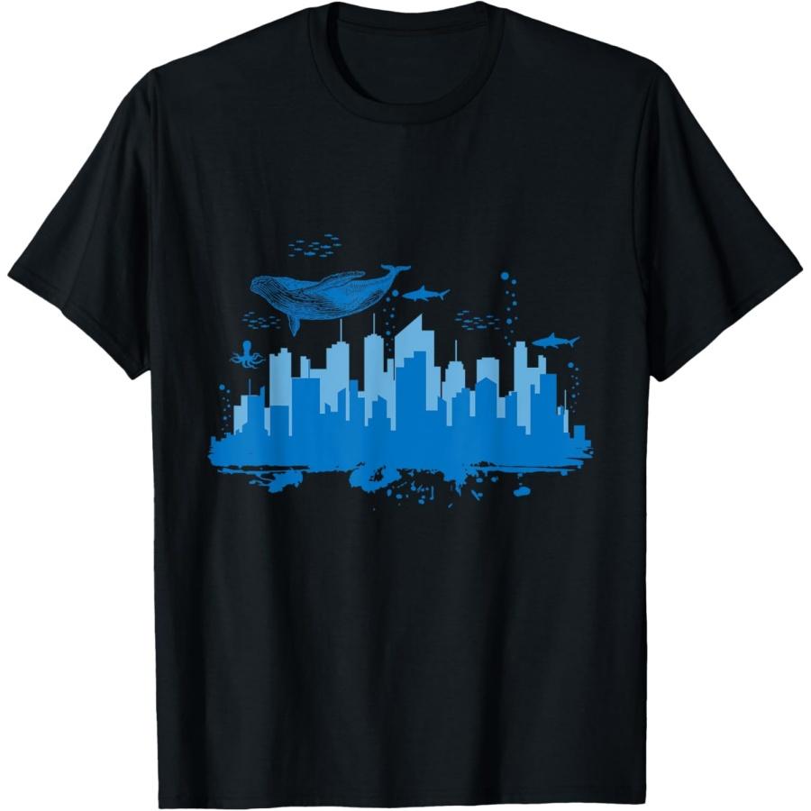

Skyline Underwater World with Blue Whale City T-Shirt XXXXXL чорний