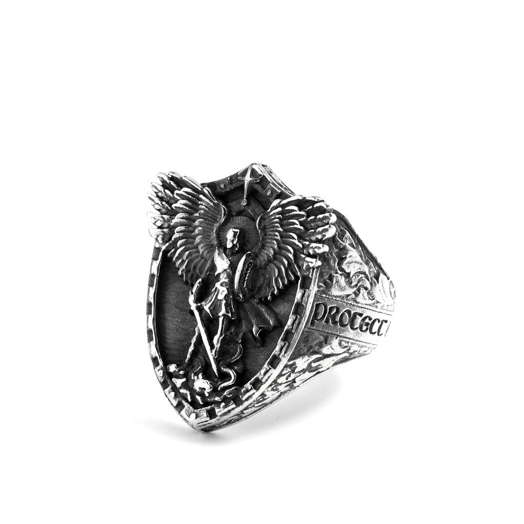 Vintage Stainless Steel Men's Ring Solid Punk St. Michael's Angel Dragon Slayer Ring