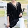 Women's Plus Size Blouse Loose V-Neck Velvet Blouse Spring Autumn Long Sleeve Velvet Pullover Top