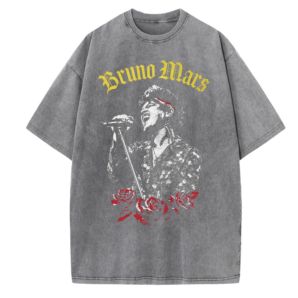 

Singer Bruno Mars The Romantic Tour Tshirt Vintage Washed Summer ONeck Short Sleeve T Shirt S