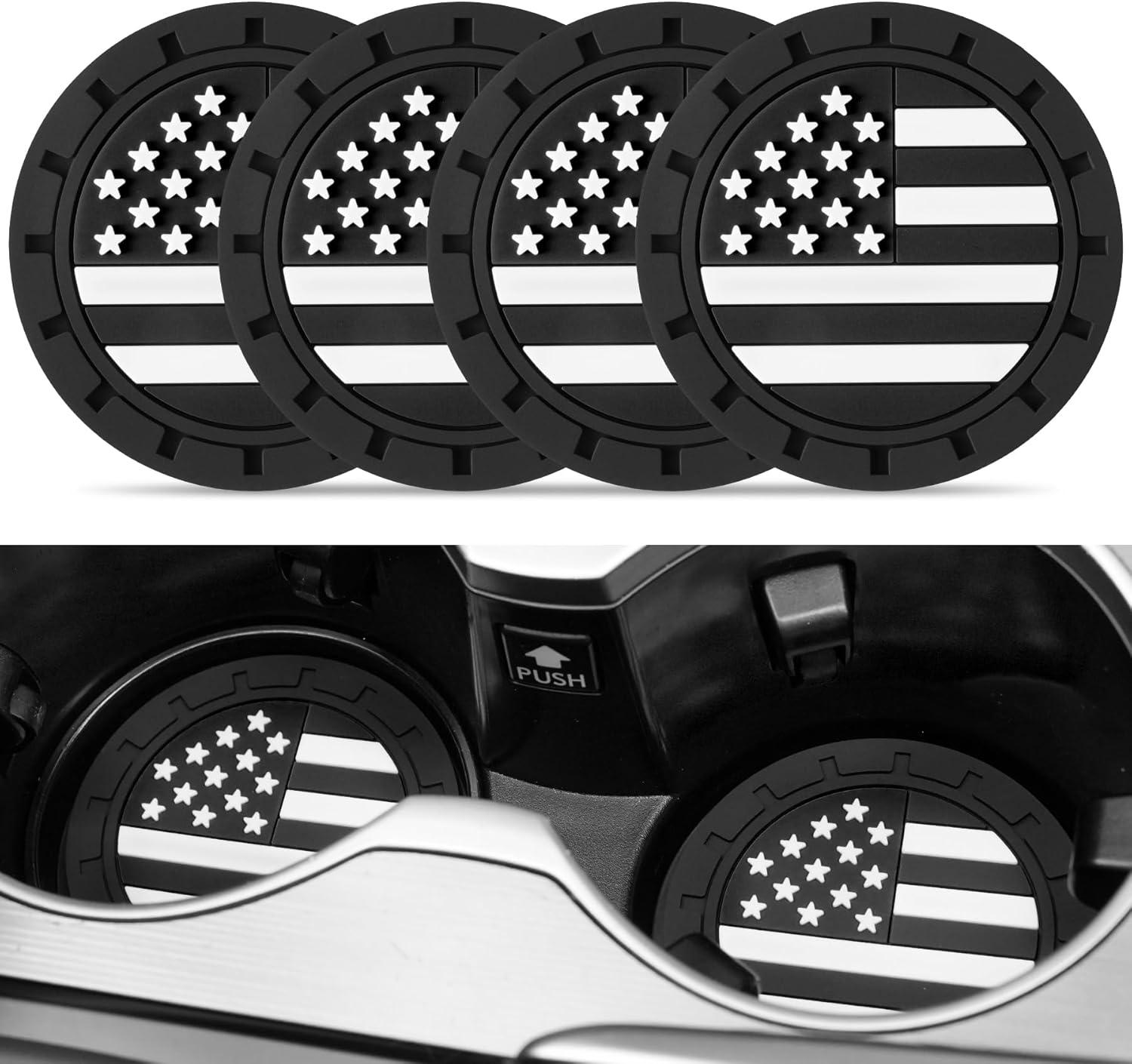 4pcs American Flag Non-Slip Insert Car Cup Coaster,Car Accessories Interior for Women and Man(Black) чёрный