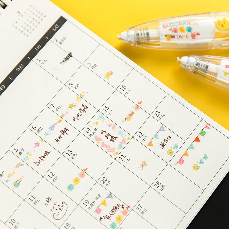 6x Ally-Pocket Tape Pen DIY Roztomilá zvířátka Tlačítkový typ Dekorativní korekční páska