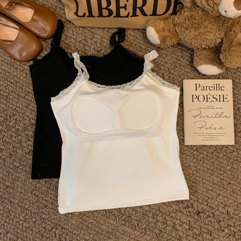 Damski top kamizelka koronkowy w stylu koreańskim z blokami kolorów – jesienny, dopasowany, ciepły i bez rękawów