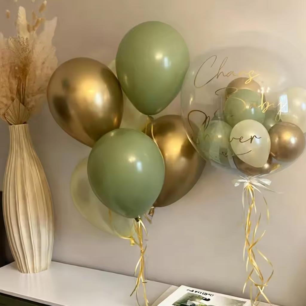 152PCS Green, Sand White, and Metal Balloon Set, Suitable for Decorating Weddings, Birthdays, Parties, and Bachelorette Parties