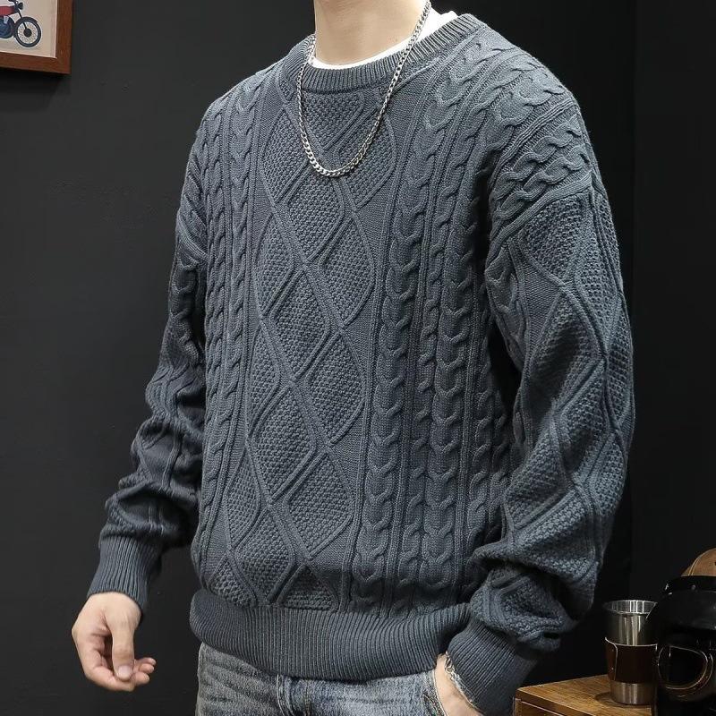 Men's Loose Knit Round-Neck Sweater - Trendy Korean Style for Autumn/Winter