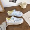 Girl Korean‑Style Mesh Leather‑Surface Skate Shoes Breathable Fashion Casual White Sneakers for Spring Autumn