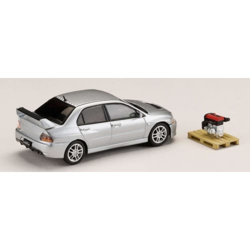 HJ64 1/64 Mitsubishi Lancer Evolution 9 GSR with Engine Display Model, Cool Silver Metallic, Finished