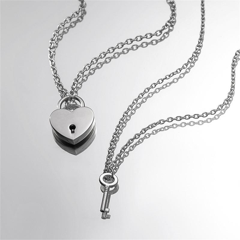 Couple Matching Heart Lock Key Pendant Necklace Love Gift For Men And Women