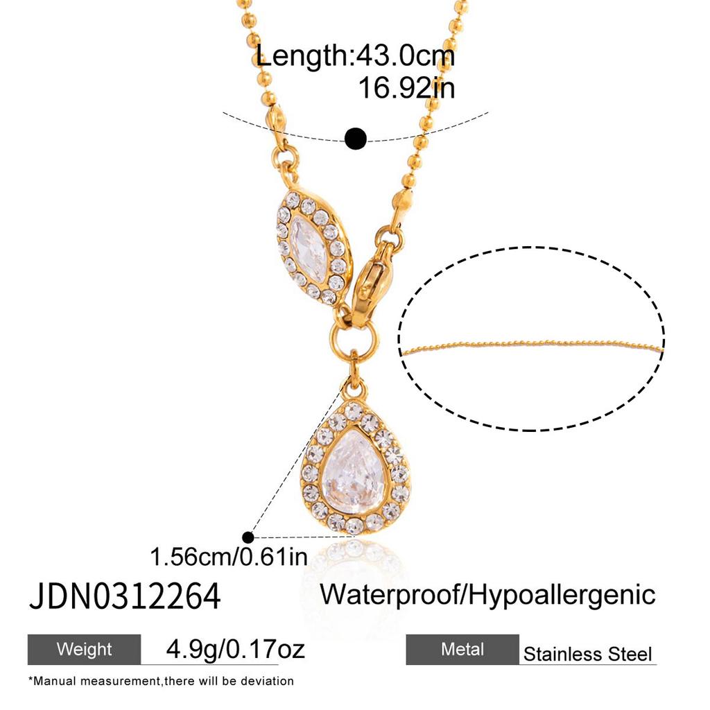 Classic Oval Zircon Pendant Necklace for Women 18K Gold PVD Plated Stainless Steel Snake Chain Necklace Fashion Jewelry