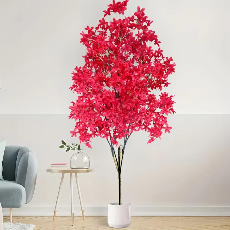 1pcs Large Artificial Cherry Blossom Trees with Vibrant Red & Pink Blooms - Realistic Plastic Indoor/Outdoor Decor, Self-Support