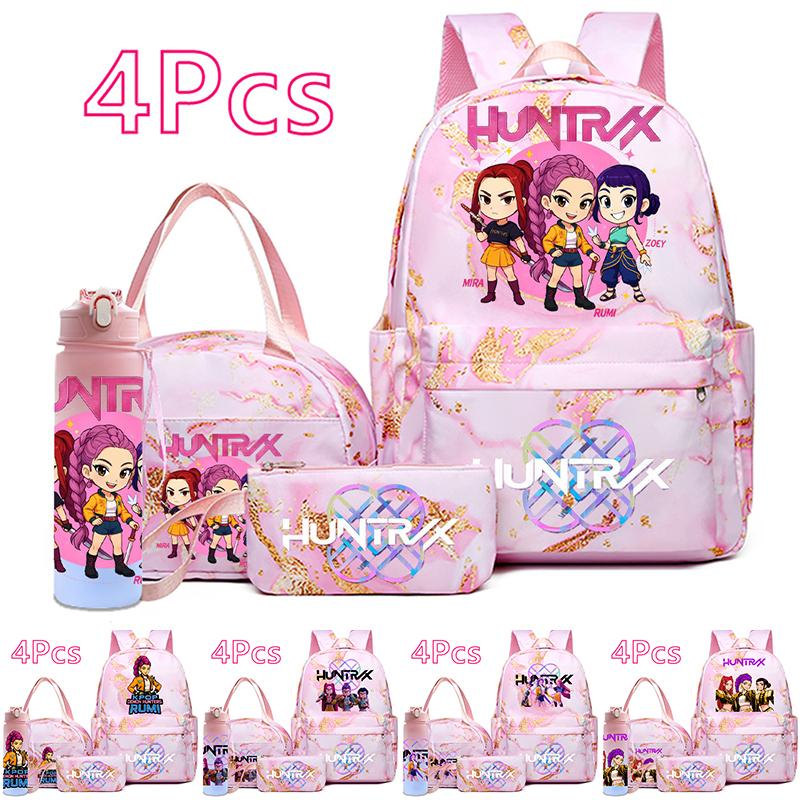 4Pcs/set K-Pop Printed Backpack Handbag Pencil Case with 750Ml Water Bottler for Teenager Boy Girl Schoolbag Large Capacity Bookbag Kid Gift Mochila