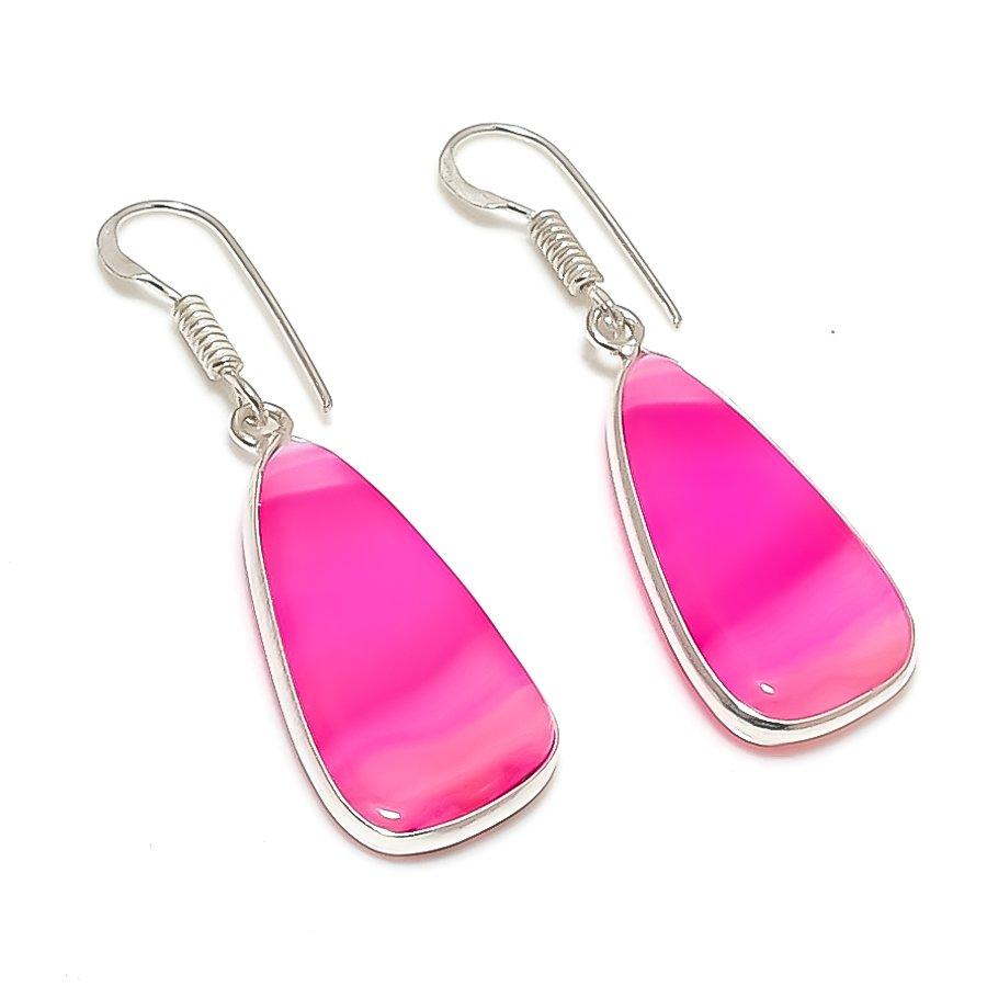 

Natural Pink Lace Agate Gemstone 925 Sterling Silver Jewelry Earring 1.81 y1a27