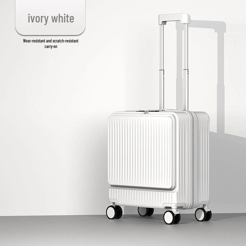 18" Silent Aluminum Frame Leather Carry-On Suitcase with Front Opening and Combo Lock for Men & Women.