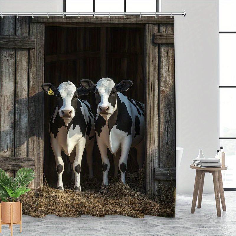 Sodybos karvių dušo užuolaida 180X180cm – Juodos ir baltos karvės, skalbiama mašinoje, 12 kabliukų, vonios dekoratyvinė dušo užuolaida