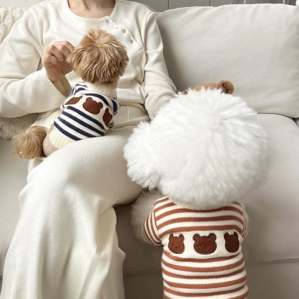 Sweter w paski dla zwierząt na wiosnę i jesień Ciepły sweter dziergany dla zwierząt Jesień Zima Pogrubiony Mały Średni pies Kot Teddy Płaszcz