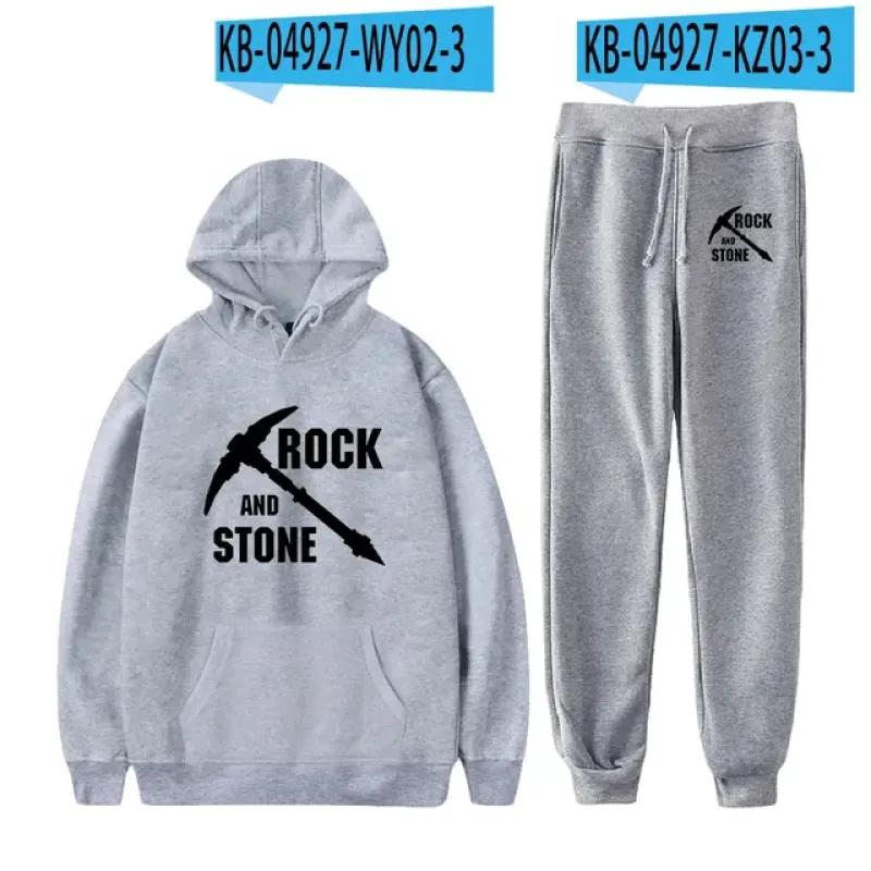 Deep Rock Galactic Casual träningsoverall 2-delads set huvtröja + byxor kostym Sportkläder Streetwear Casual joggingkläder