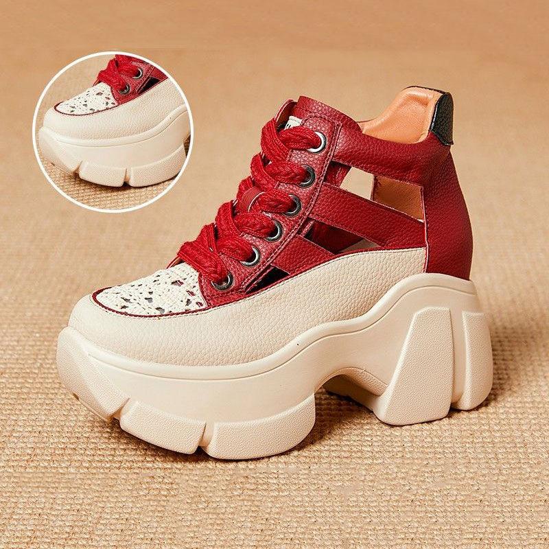 Thick-soled bag head sandals women's hollow and breathable autumn new super-fire inner height-increasing casual hole shoes