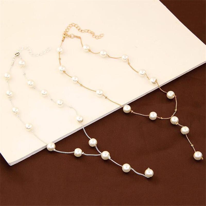 Bridal Wedding Jewelry Set Women Simulated Pearl Tassel Earrings +Necklace+Bracelet Party Beads  Accessories Gift