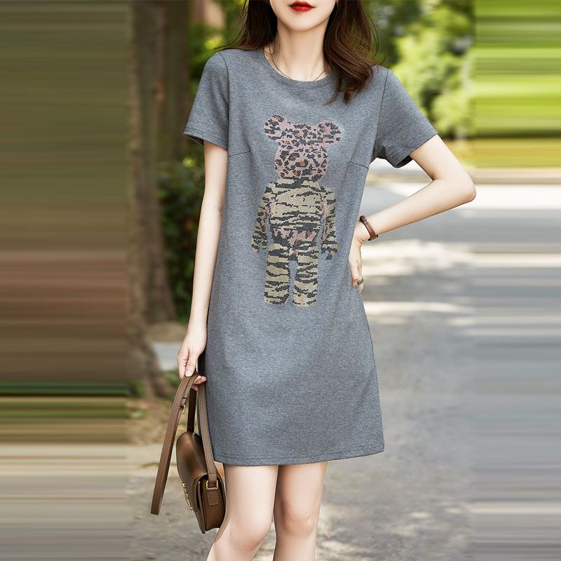 

Clearance Original Order European Goods Bear Short-Sleeved T-shirt Rhinestone Dark gray S