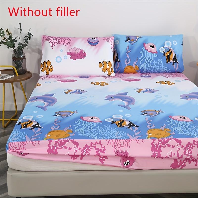3 Pcs 100% Polyester Fleece Cartoon Print Bed Sheet Set (1 Bed Sheet + 2 Pillow Cases) - No Pillow Filler - Soft and Comfortable
