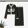 ZANZEA Two Pieces Women Patchwork Long Sleeve Texture Tops and Skirt Sets