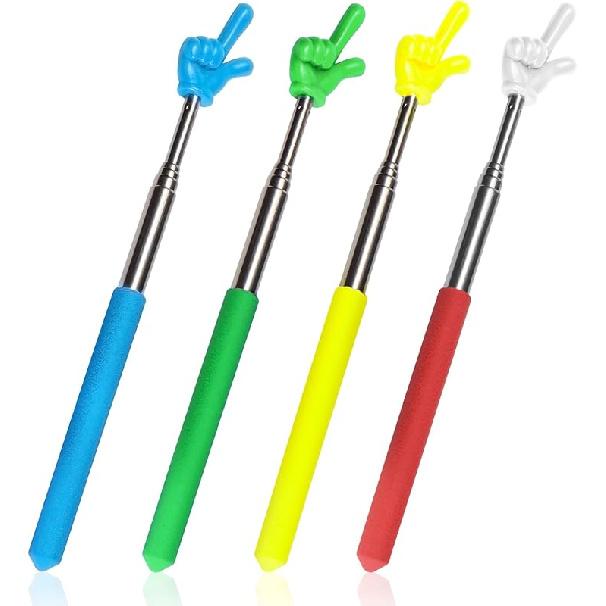 4 Pcs Teacher Pointer Stick for Classroom Extendable Pointer Finger Telescoping Hand Pointer Retractable Pointing Stick Reading Aid for Presentation Red, Yellow, Blue, Green